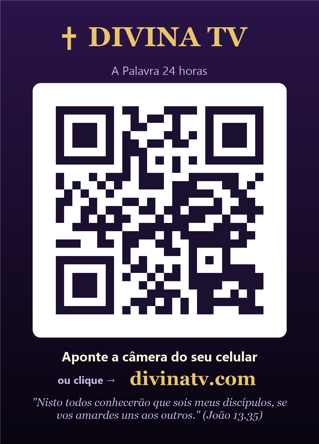 Convite Divina TV — aponte a câmera do celular ou acesse divinatv.com