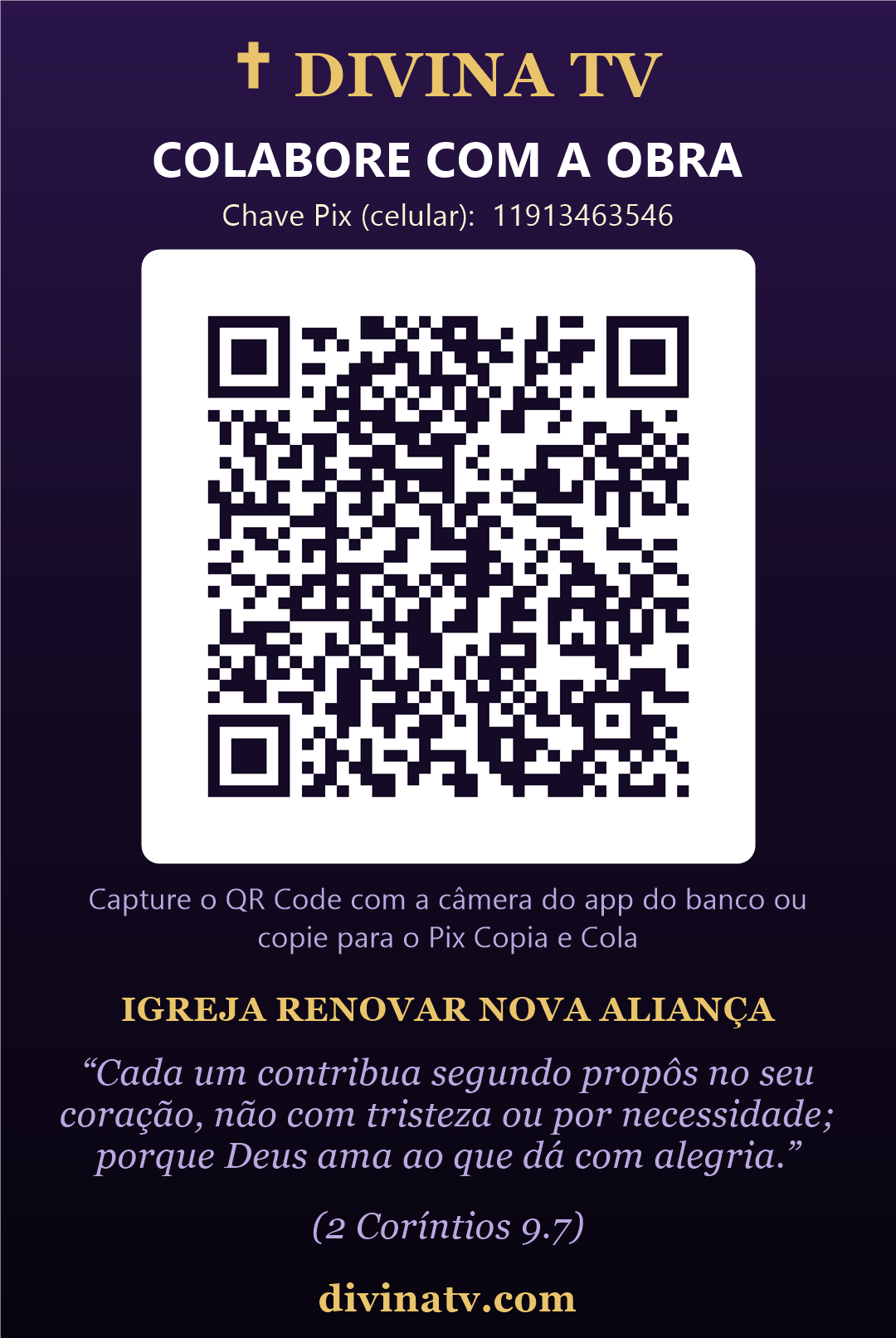 Colabore com a obra — Pix Igreja Renovar Nova Aliança